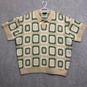 BoohooMAN Plus Oversized Revere Crochet Polo Shirt 3XL Geometric Pattern Boxy